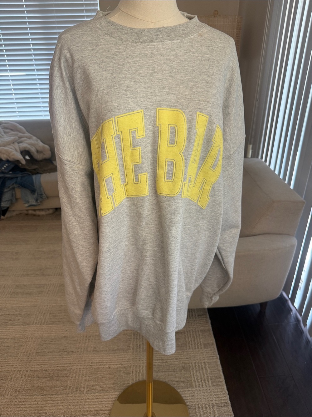 The Bar Gray Crewneck Sweatshirt with Yellow Lettering